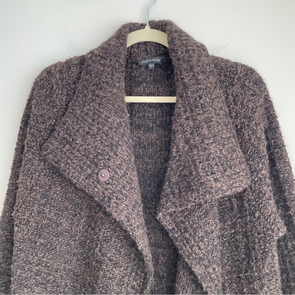 Eileen Fisher wool alpaca chunky knit Brown Long Cardigan Sweater system neutral - Picture 6 of 14